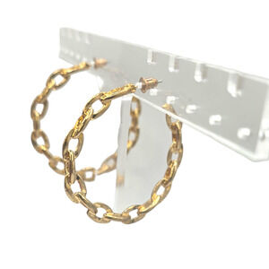 Earrings Gold Tone Chain Link Hoop Post Back Statement Jewelry Fashion SKU2405
